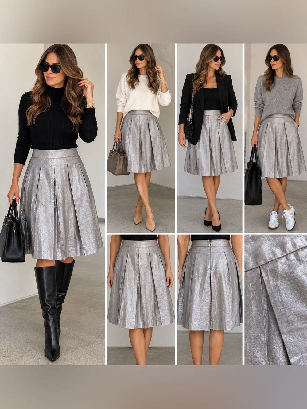 Banana Republic Silver Gray Pleated Knee Length A-Line Skirt Size 6